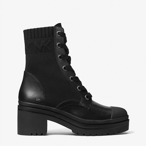 Michael Kors Brea Stretch-Knit and Leather Combat Boot - Picture 2 of 3